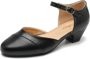 LIURUIJIA Women's Low Heels Dress Shoes Comfortable Closed Toe D'Orsay Pumps Ankle Strap Chunky Heels