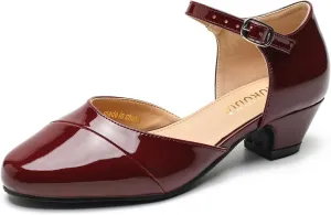 LIURUIJIA Women's Low Heels Dress Shoes Comfortable Closed Toe D'Orsay Pumps Ankle Strap Chunky Heels