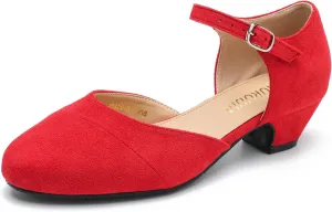 LIURUIJIA Women's Low Heels Dress Shoes Comfortable Closed Toe D'Orsay Pumps Ankle Strap Chunky Heels