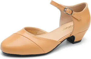 LIURUIJIA Women's Low Heels Dress Shoes Comfortable Closed Toe D'Orsay Pumps Ankle Strap Chunky Heels