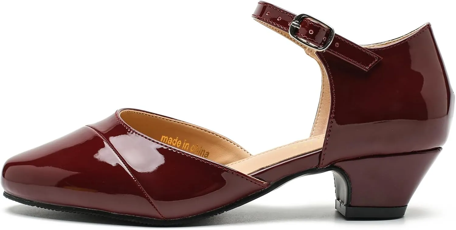 LIURUIJIA Women's Low Heels Dress Shoes Comfortable Closed Toe D'Orsay Pumps Ankle Strap Chunky Heels