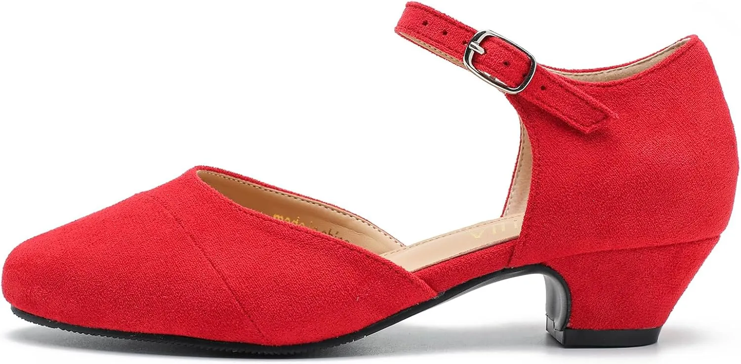 LIURUIJIA Women's Low Heels Dress Shoes Comfortable Closed Toe D'Orsay Pumps Ankle Strap Chunky Heels