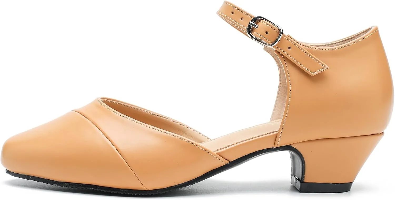 LIURUIJIA Women's Low Heels Dress Shoes Comfortable Closed Toe D'Orsay Pumps Ankle Strap Chunky Heels