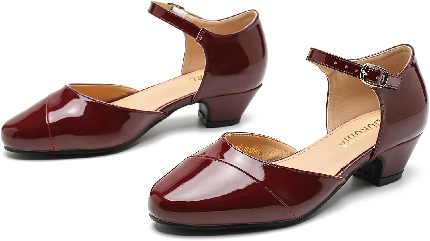 LIURUIJIA Women's Low Heels Dress Shoes Comfortable Closed Toe D'Orsay Pumps Ankle Strap Chunky Heels