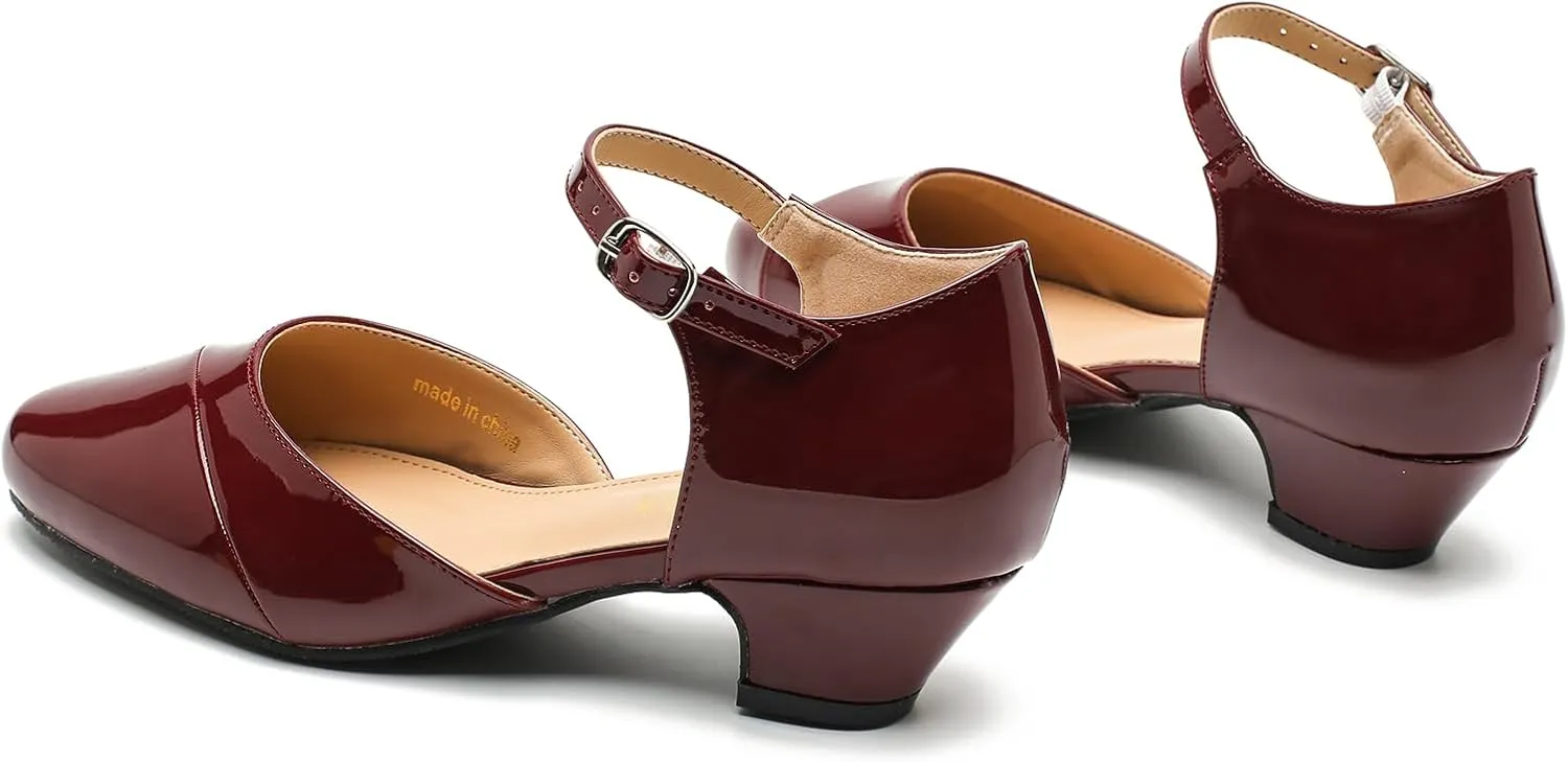 LIURUIJIA Women's Low Heels Dress Shoes Comfortable Closed Toe D'Orsay Pumps Ankle Strap Chunky Heels