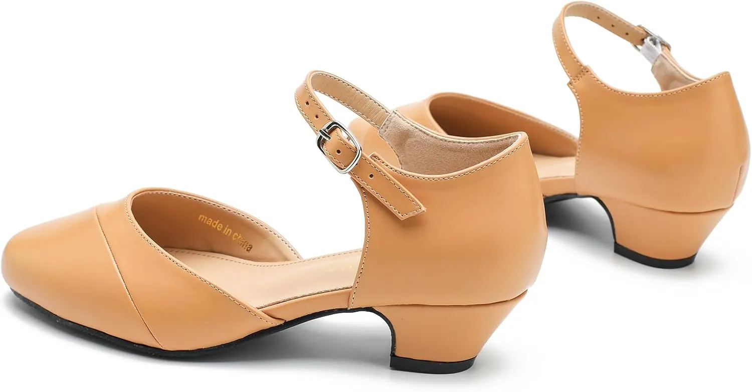 LIURUIJIA Women's Low Heels Dress Shoes Comfortable Closed Toe D'Orsay Pumps Ankle Strap Chunky Heels