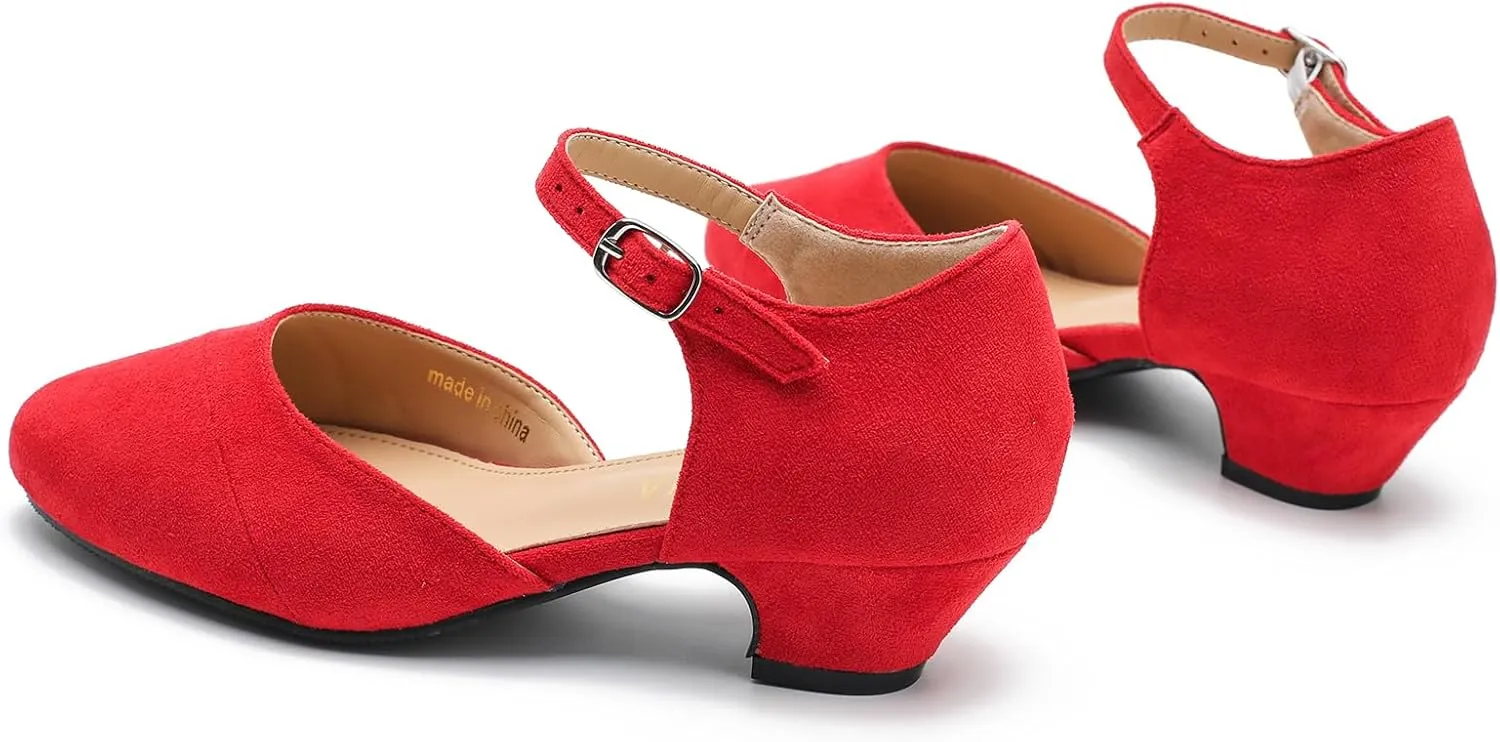 LIURUIJIA Women's Low Heels Dress Shoes Comfortable Closed Toe D'Orsay Pumps Ankle Strap Chunky Heels