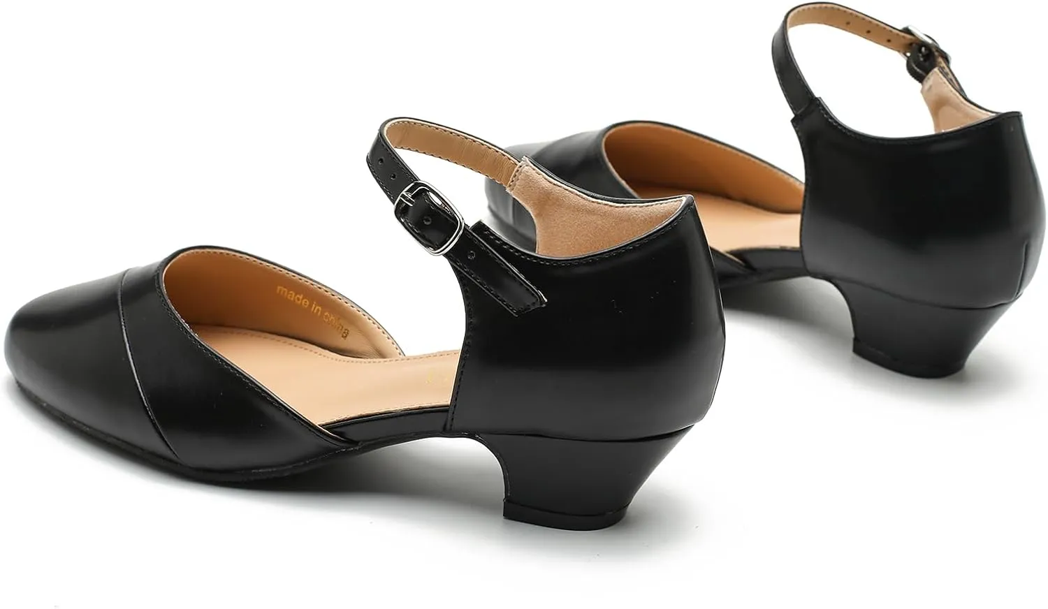 LIURUIJIA Women's Low Heels Dress Shoes Comfortable Closed Toe D'Orsay Pumps Ankle Strap Chunky Heels