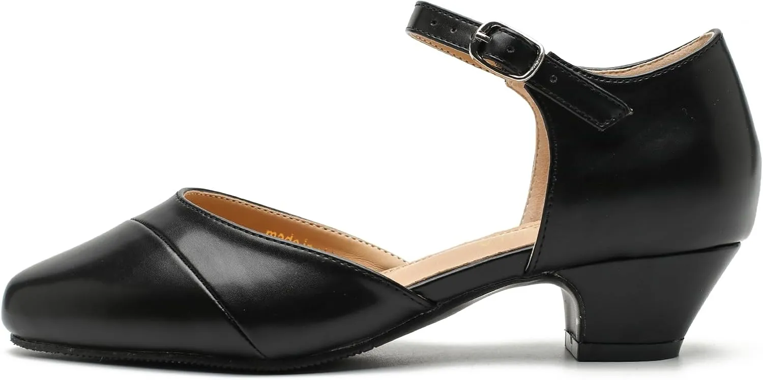 LIURUIJIA Women's Low Heels Dress Shoes Comfortable Closed Toe D'Orsay Pumps Ankle Strap Chunky Heels