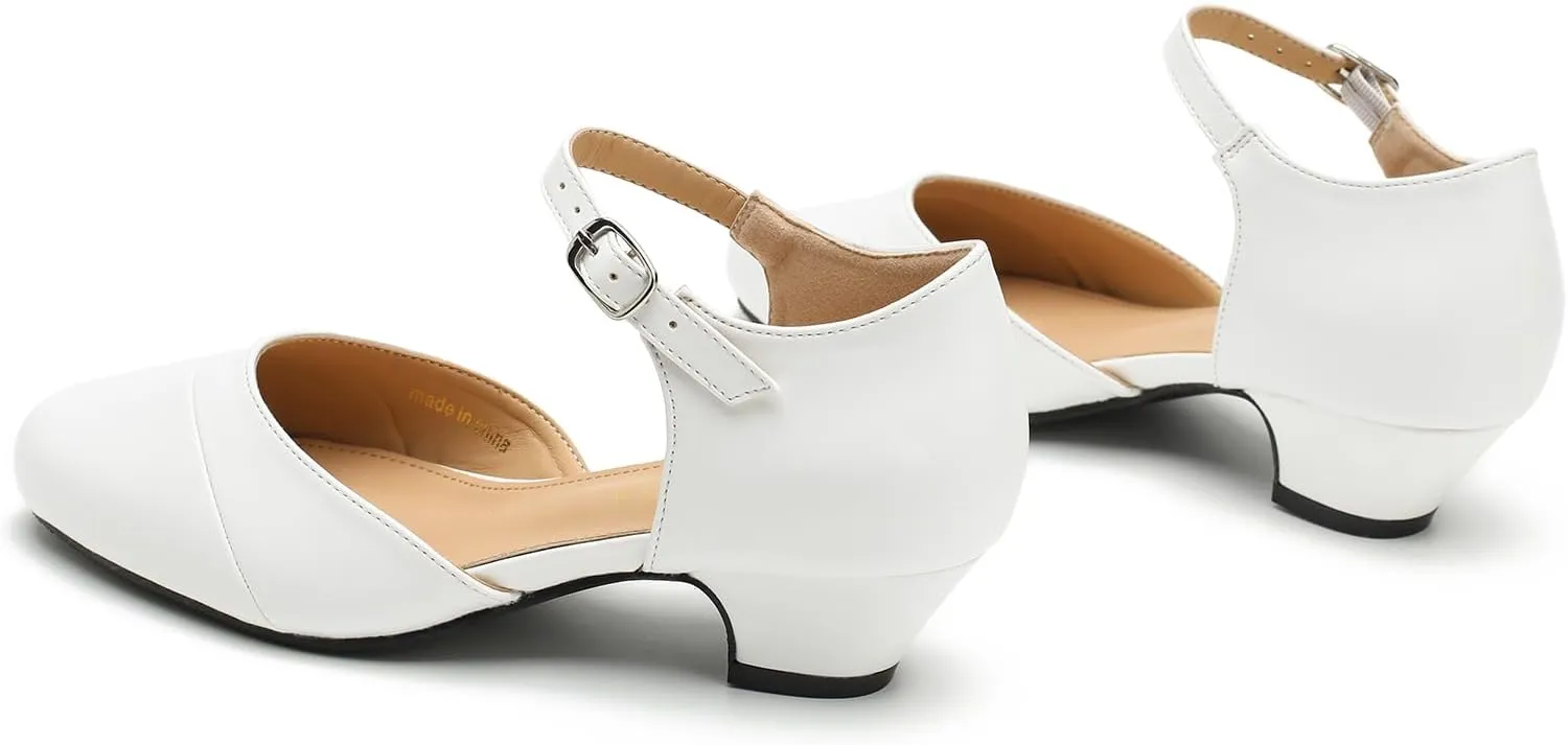 LIURUIJIA Women's Low Heels Dress Shoes Comfortable Closed Toe D'Orsay Pumps Ankle Strap Chunky Heels
