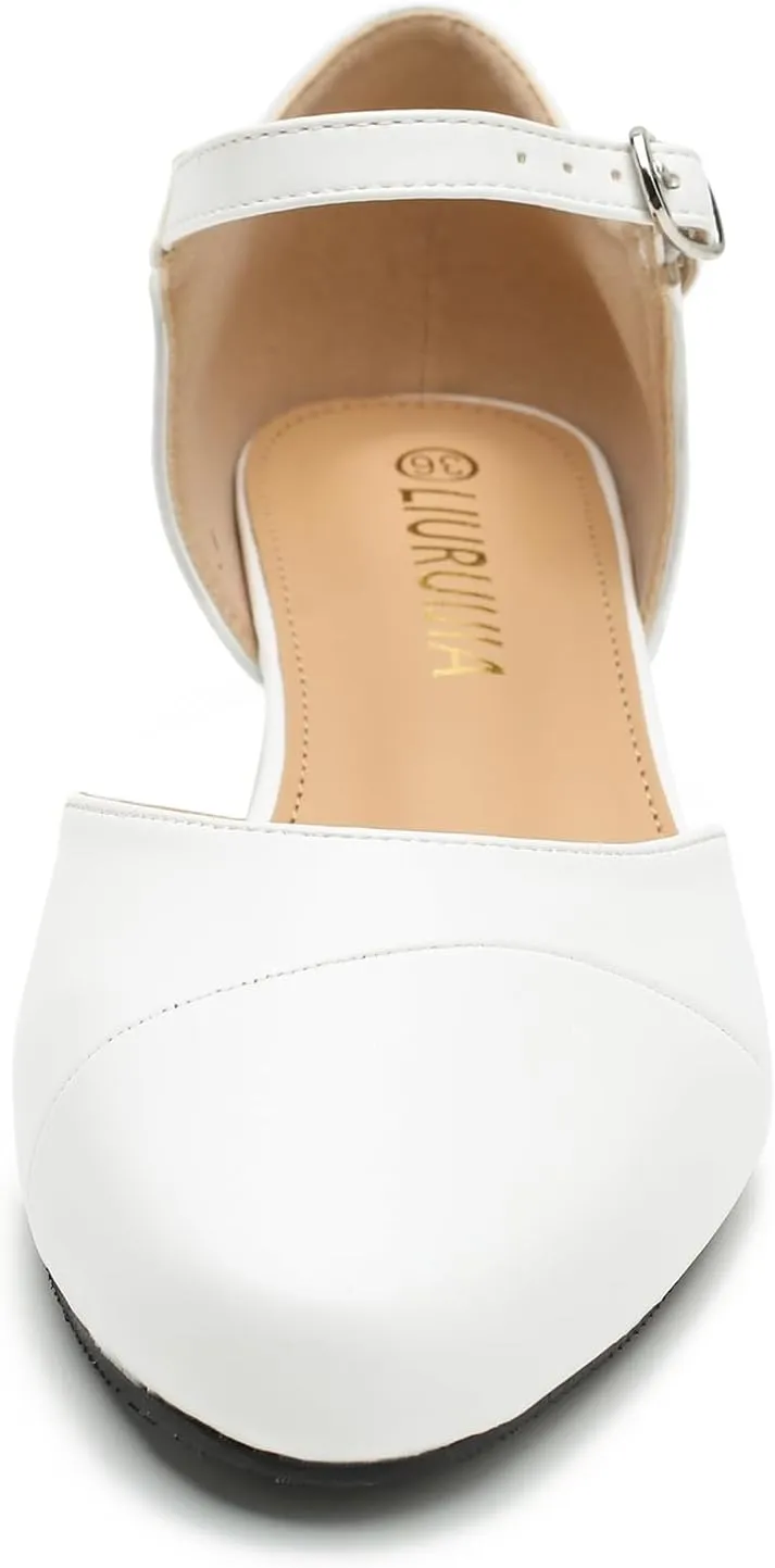 LIURUIJIA Women's Low Heels Dress Shoes Comfortable Closed Toe D'Orsay Pumps Ankle Strap Chunky Heels