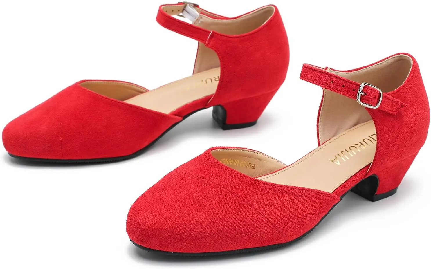 LIURUIJIA Women's Low Heels Dress Shoes Comfortable Closed Toe D'Orsay Pumps Ankle Strap Chunky Heels