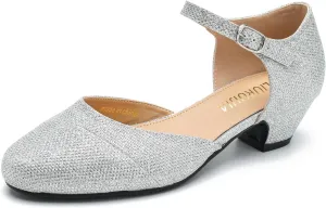 LIURUIJIA Women's Low Heels Dress Shoes Comfortable Closed Toe D'Orsay Pumps Ankle Strap Chunky Heels