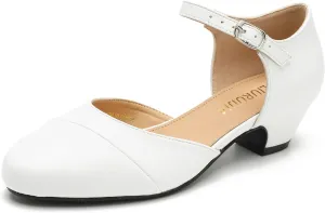 LIURUIJIA Women's Low Heels Dress Shoes Comfortable Closed Toe D'Orsay Pumps Ankle Strap Chunky Heels