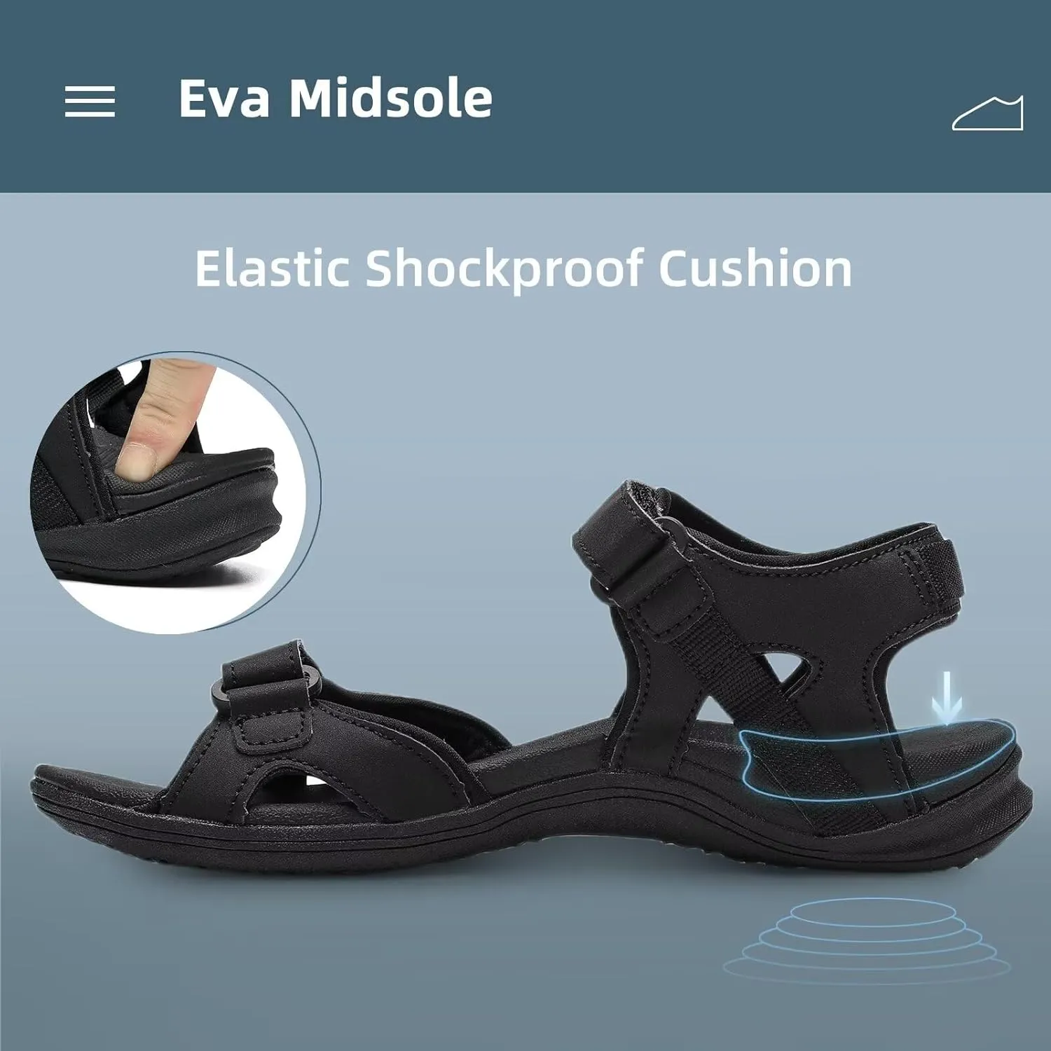 MEGNYA Womens Lightweight Cushion Sandals for Walking, Summer Outside Hiking Sandals with Adjustable Hook and Loop Straps