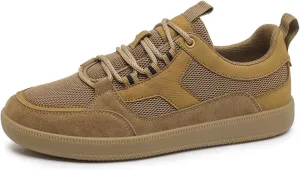 Men's Fashion Breathable Mesh Leather Lace Up Sneakers Casual Flats Retro Non Slip Round Toe Walking Driving Daily Shoes