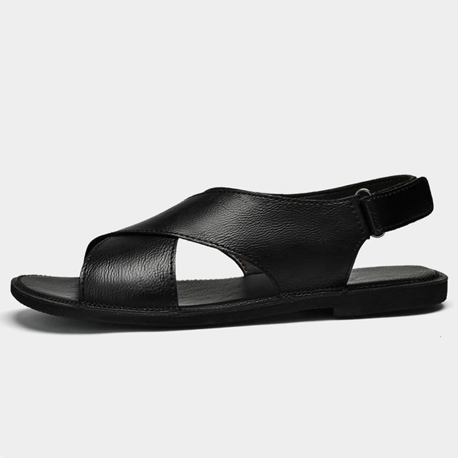 Men's Genuine leather Handmade Strappy Flat Sandals adjustable back Hook and loop open toe Outdoor Sandals Summer Casual vacation beach Sandals