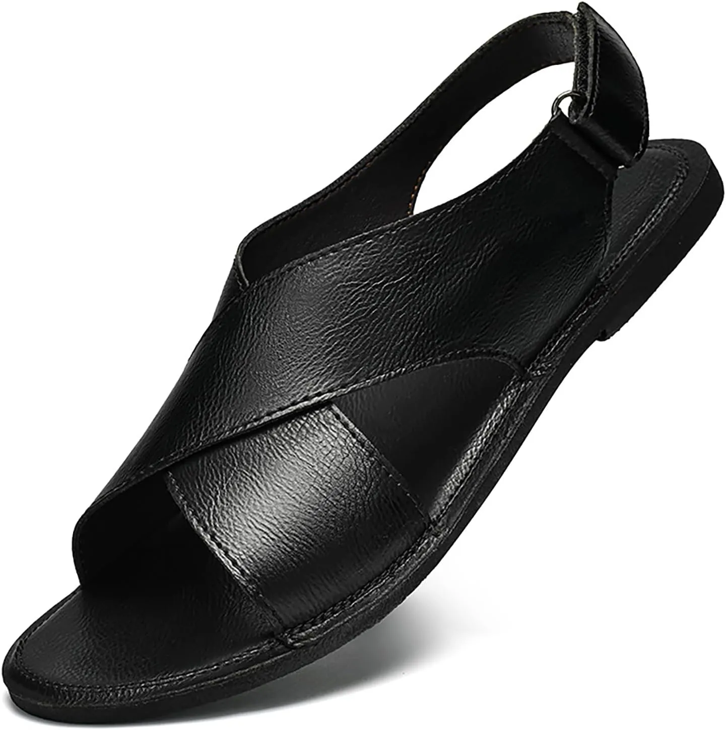 Men's Genuine leather Handmade Strappy Flat Sandals adjustable back Hook and loop open toe Outdoor Sandals Summer Casual vacation beach Sandals