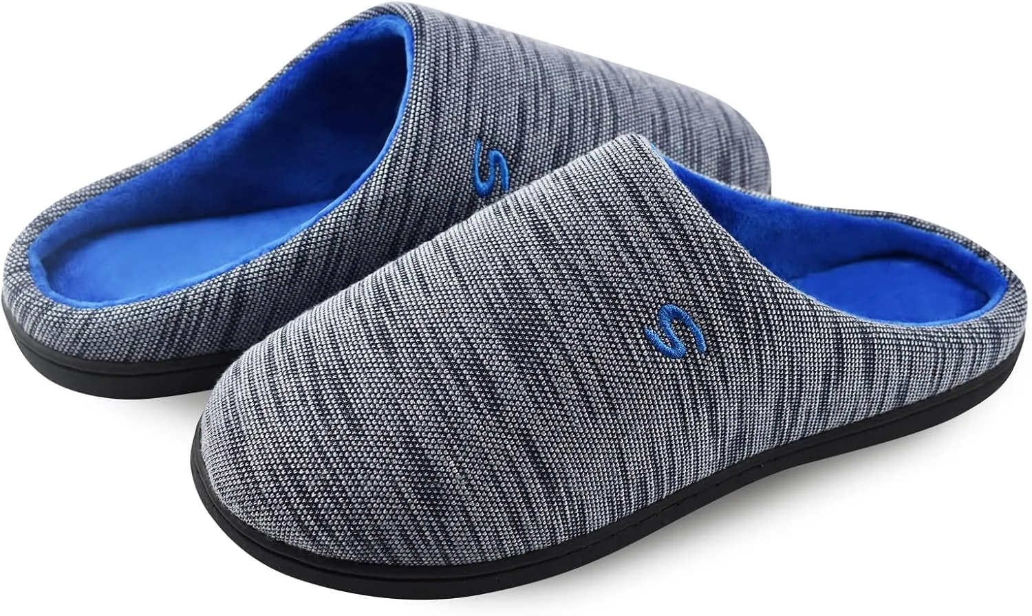 Mens Memory Foam Slipper, Slip on Cozy Slippers for Man, Warm Flannel Machine Washable House Slippers Indoor Outdoor