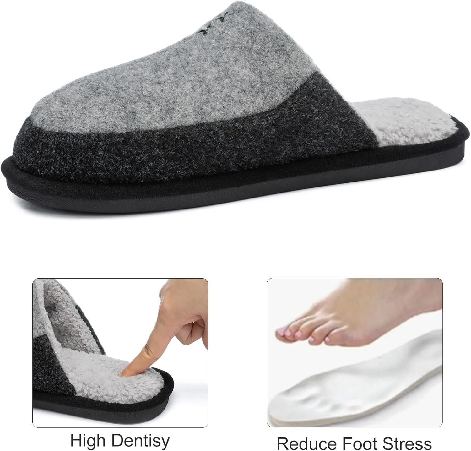 Mens Two-Tone Scuff Slippers with Memory Foam Cozy Warm Slip On House Shoes for Indoor Outdoor Gifts for Men Him Dad
