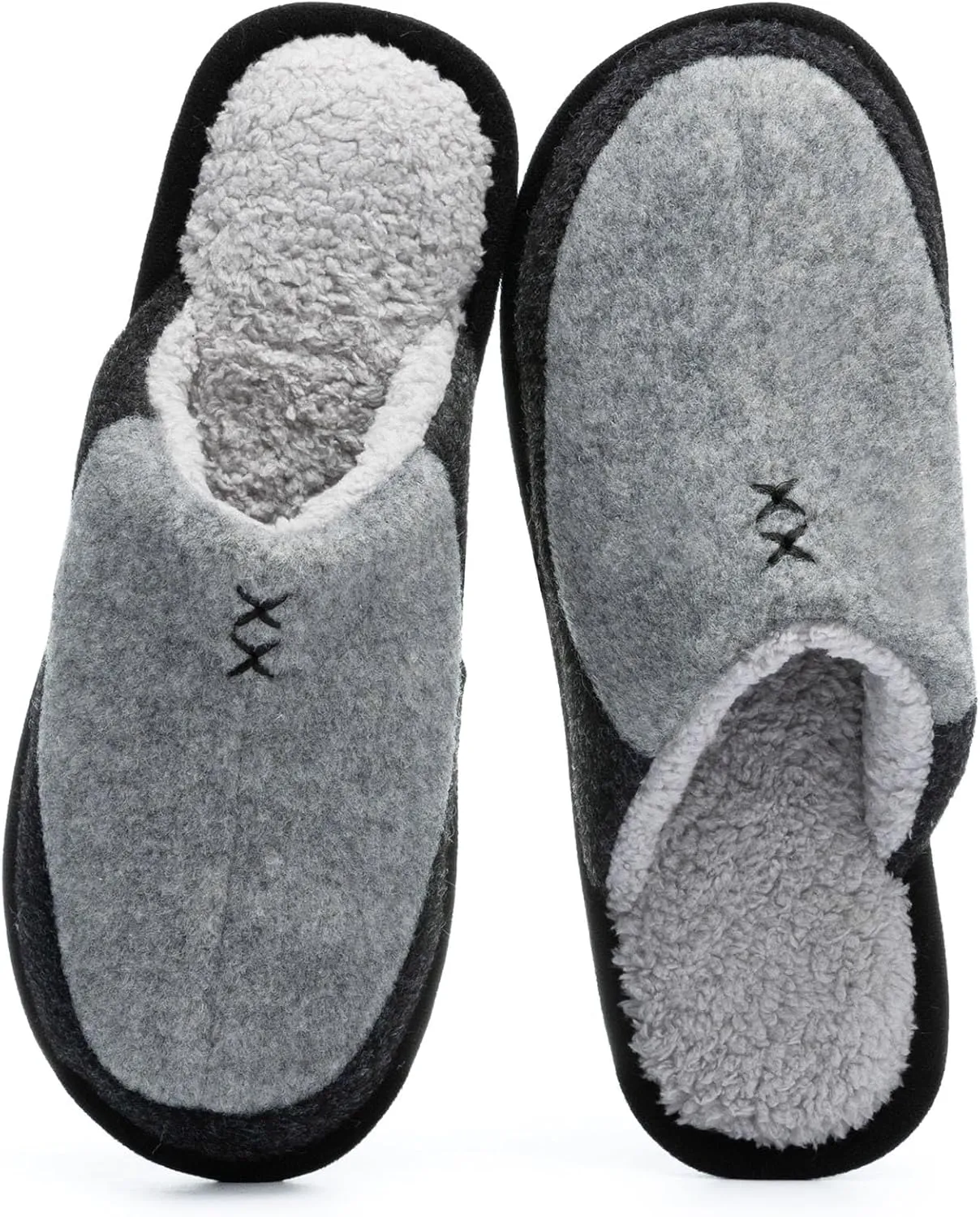 Mens Two-Tone Scuff Slippers with Memory Foam Cozy Warm Slip On House Shoes for Indoor Outdoor Gifts for Men Him Dad