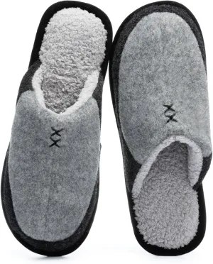 Mens Two-Tone Scuff Slippers with Memory Foam Cozy Warm Slip On House Shoes for Indoor Outdoor Gifts for Men Him Dad