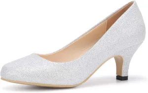 OCHENTA Women's Comfortable Low Kitten Heel Dress Shoes Round Toe Slip On Work Pumps