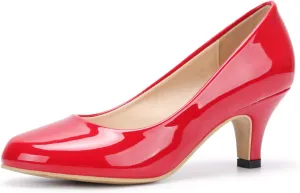 OCHENTA Women's Comfortable Low Kitten Heel Dress Shoes Round Toe Slip On Work Pumps