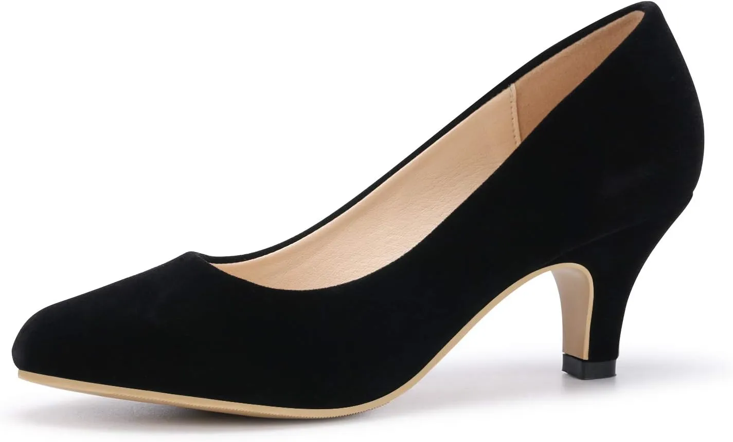 OCHENTA Women's Comfortable Low Kitten Heel Dress Shoes Round Toe Slip On Work Pumps