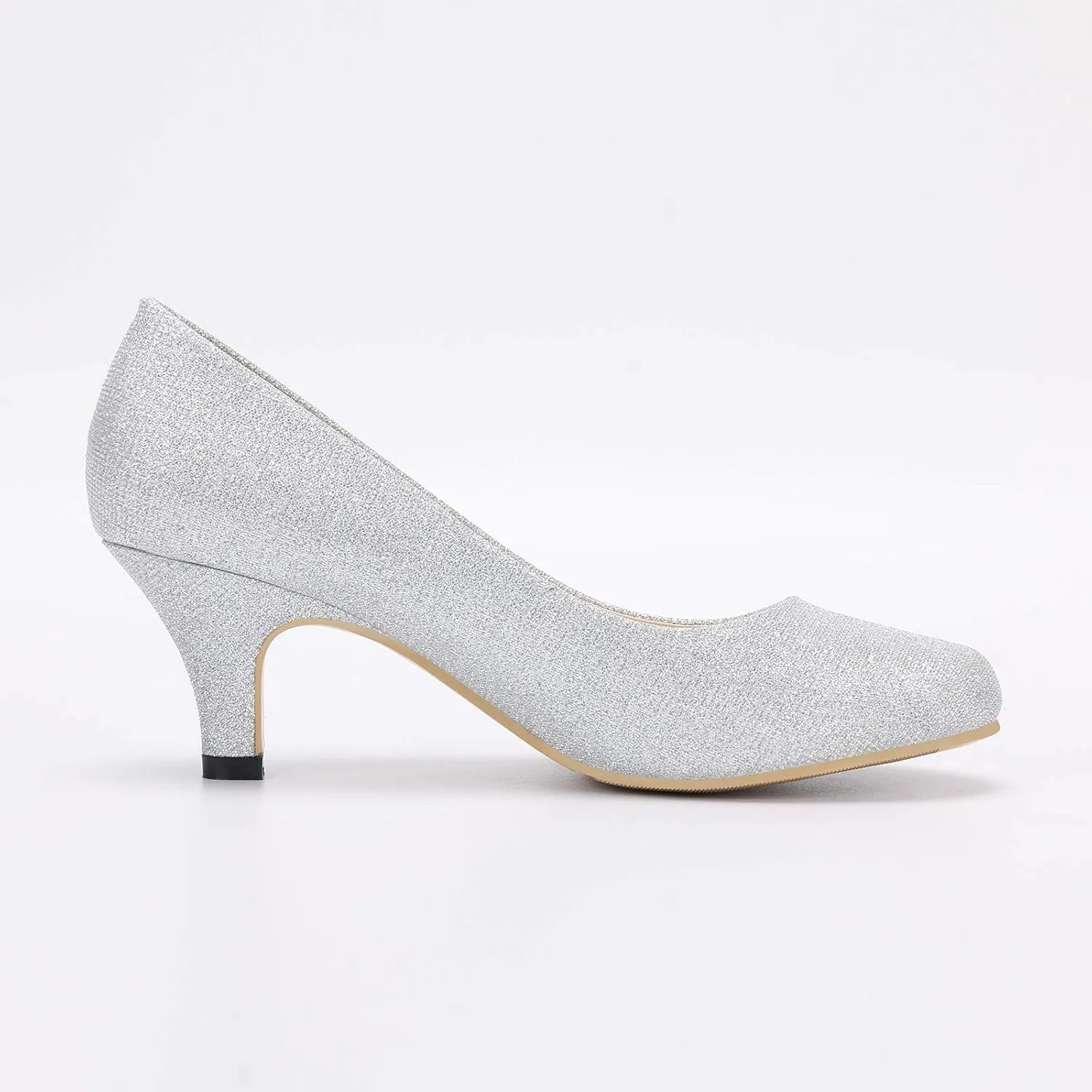 OCHENTA Women's Comfortable Low Kitten Heel Dress Shoes Round Toe Slip On Work Pumps