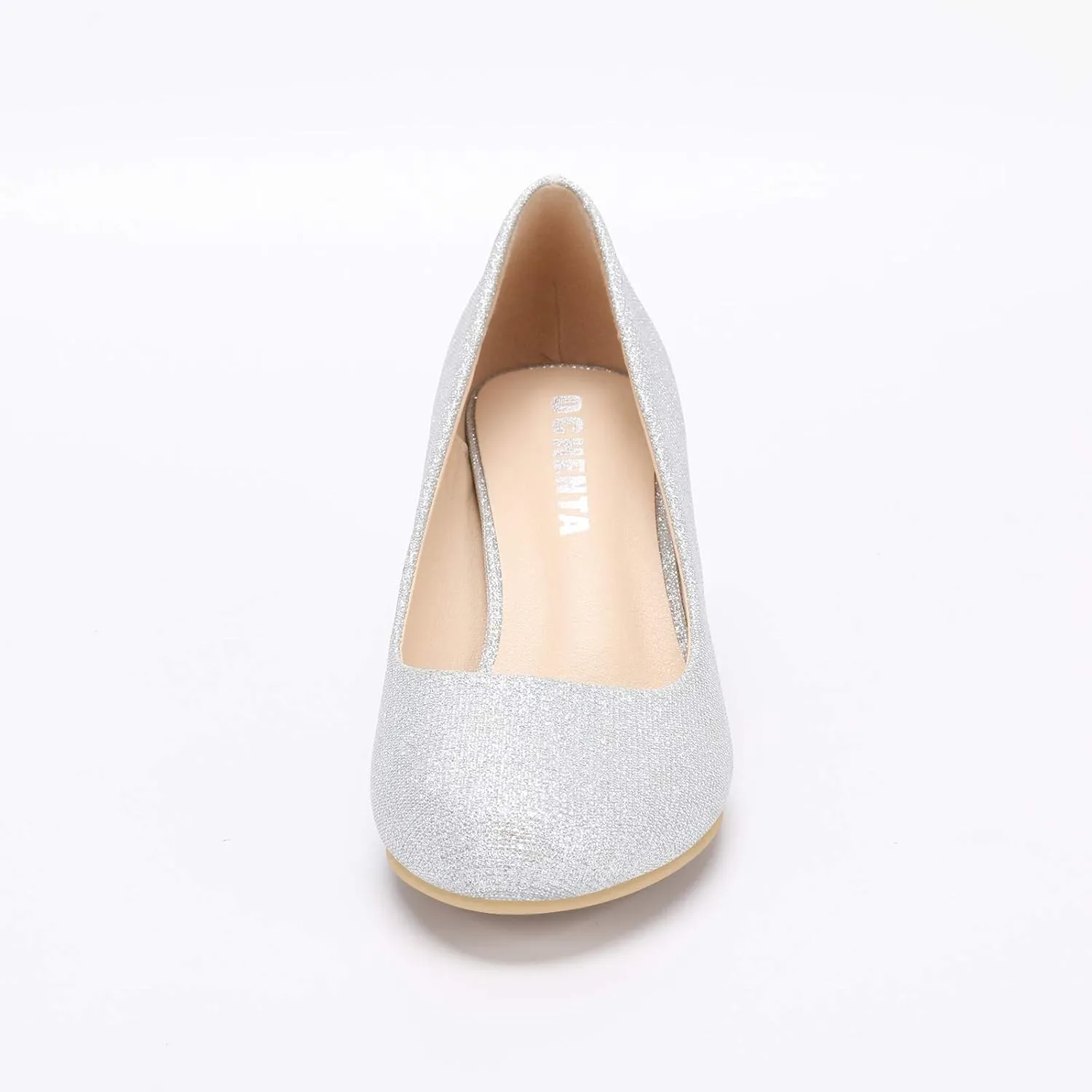 OCHENTA Women's Comfortable Low Kitten Heel Dress Shoes Round Toe Slip On Work Pumps