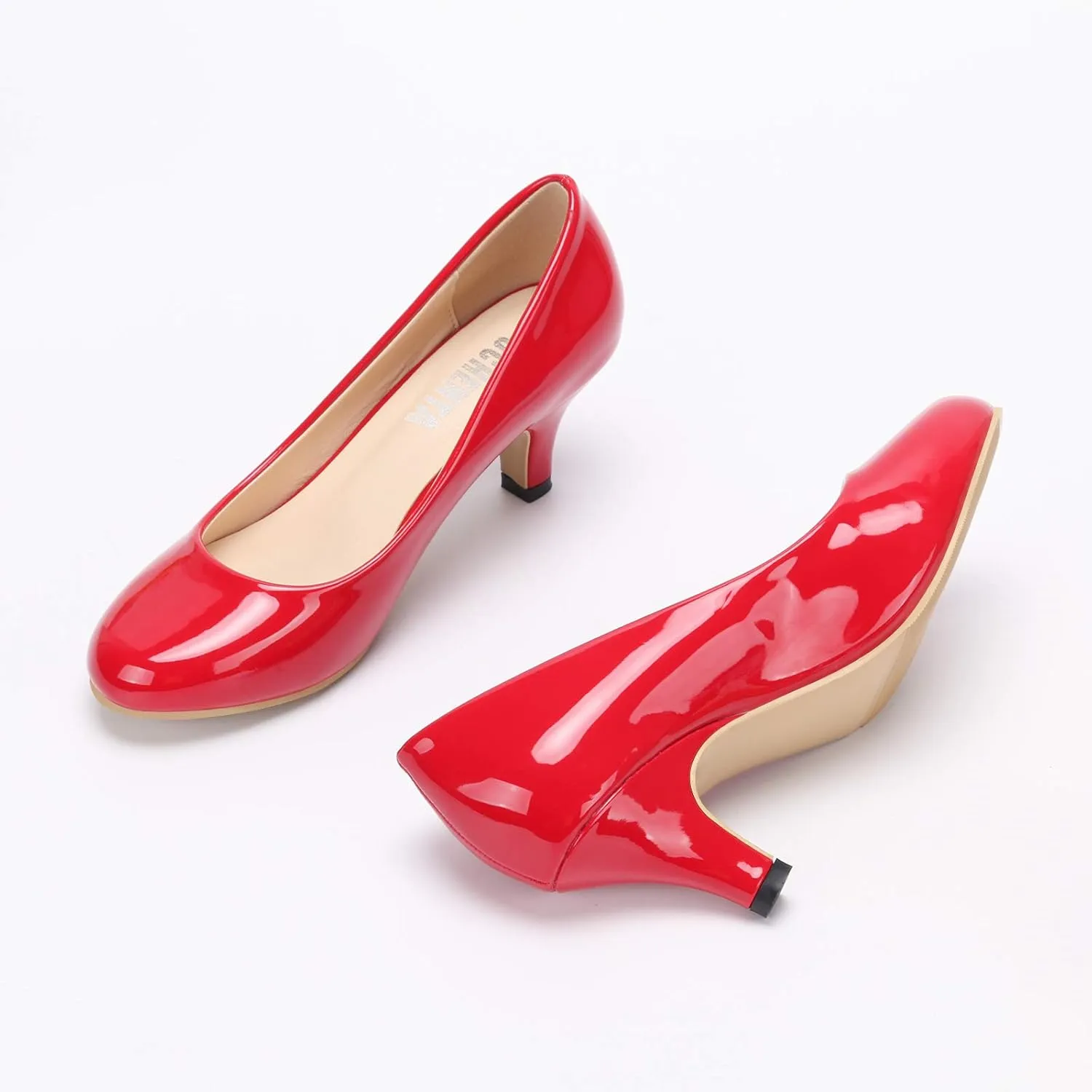OCHENTA Women's Comfortable Low Kitten Heel Dress Shoes Round Toe Slip On Work Pumps