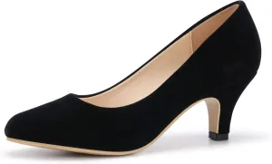 OCHENTA Women's Comfortable Low Kitten Heel Dress Shoes Round Toe Slip On Work Pumps