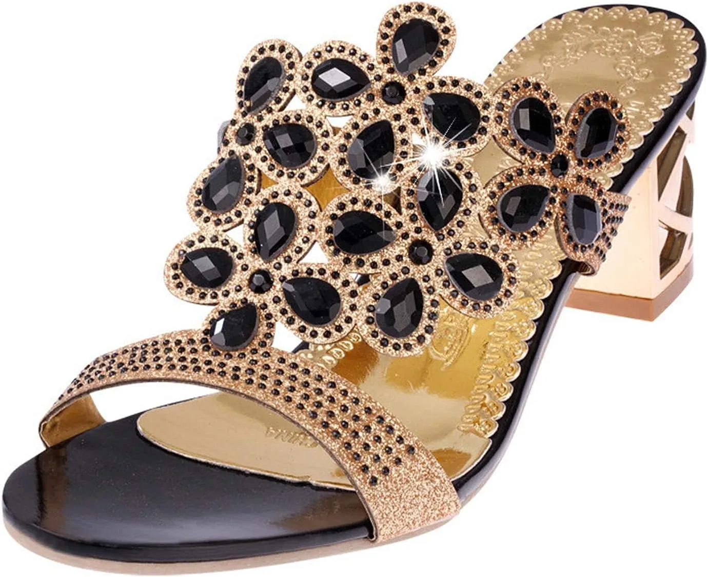 oiangi Sparkly Rhinestone Sandals for Women,Fashion Flip Flops Open Toe High Heel Pump Sandals,Casual Block Heel Sandal