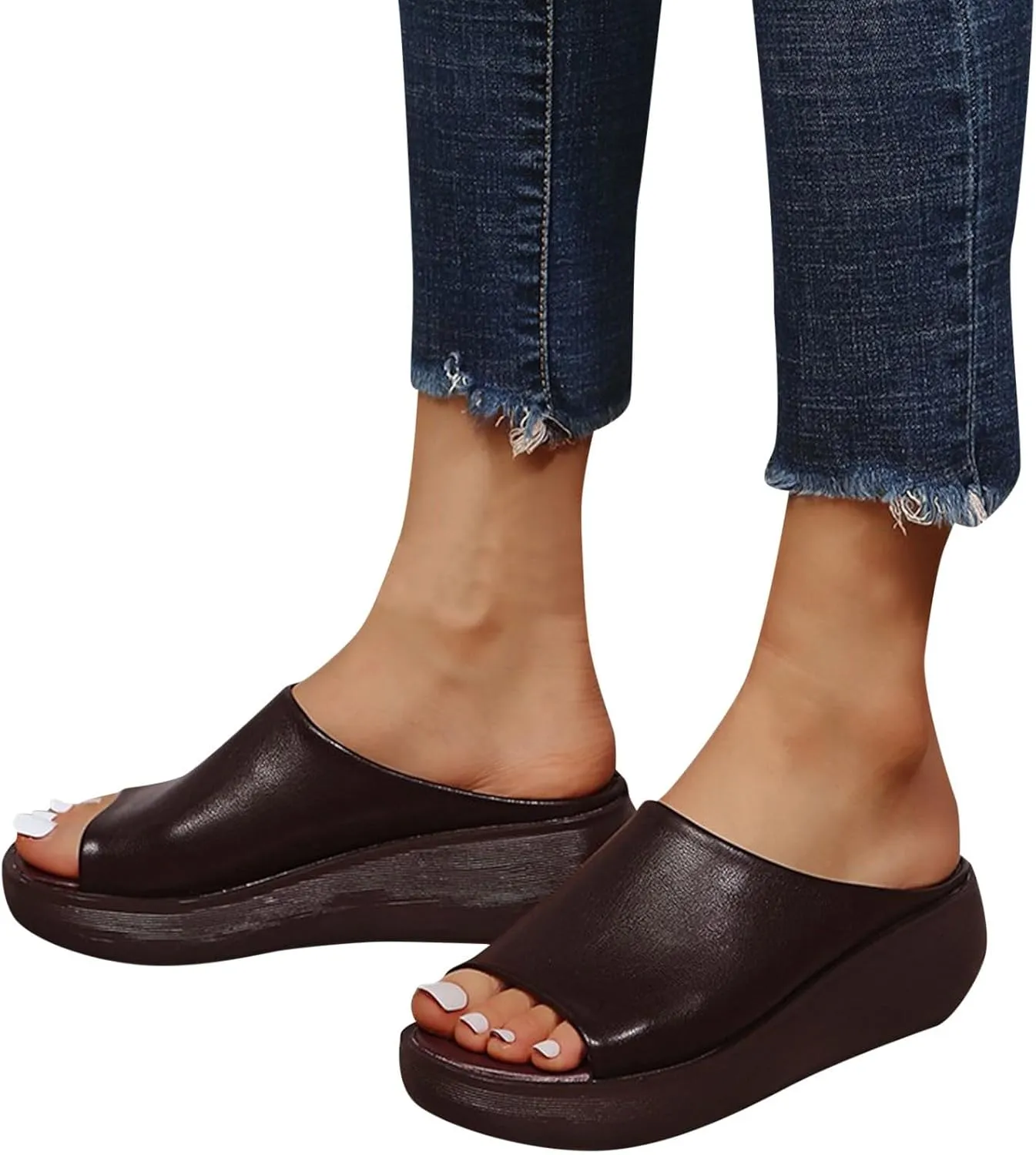 Orthopedic Sandals for Women 2024 Summer Comfortable Orthotic Leather Wedges Slides Dressy Platform Heel Arch Support Slip Sandals
