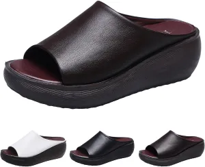 Orthopedic Sandals for Women 2024 Summer Comfortable Orthotic Leather Wedges Slides Dressy Platform Heel Arch Support Slip Sandals