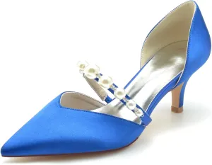 Pointed Toe Pearl Satin Wedding Shoes for Bride Low Heel Bridal Shoes for Women Satin Heels Prom Party Shoes 6869-17