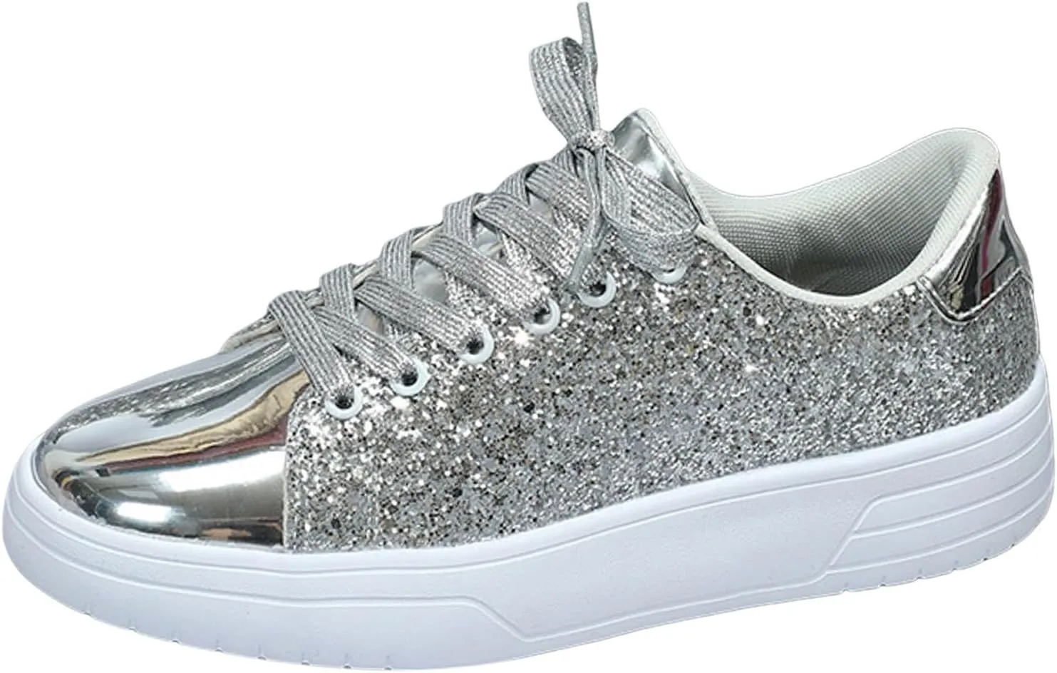 Rhinestone Sneakers for Women Women's Glitter Sneakers Shiny Sequin Tennis Rhinestone Bling Lace Up Shoes Fashion Sneakers