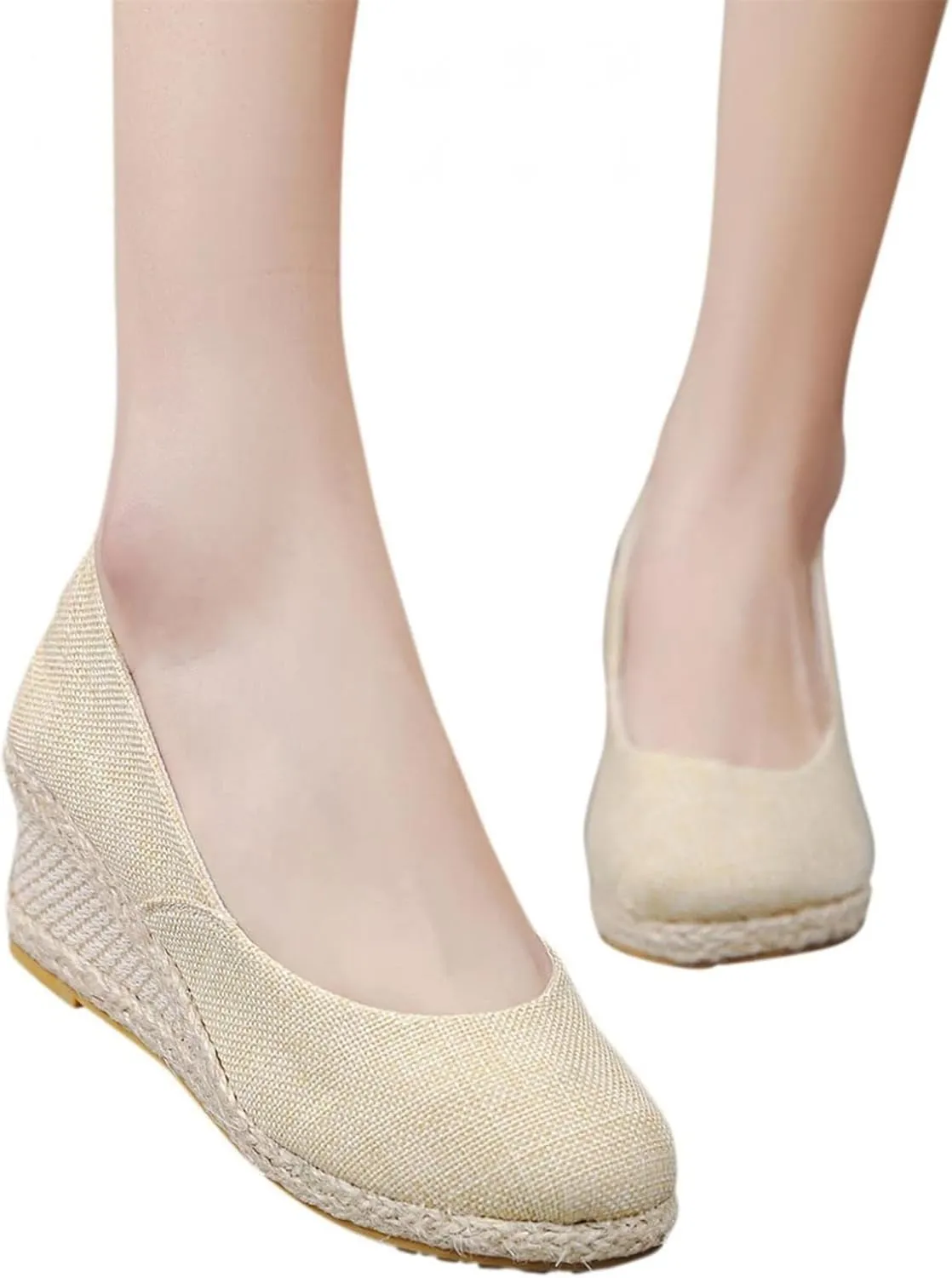 Round Closed Toe Heels Espadrilles for Women Elegant Wedges Working Shoes Comfy Platform Pumps Sandals Comfortable Casual Summer Wedges Sandals Walking Shoes