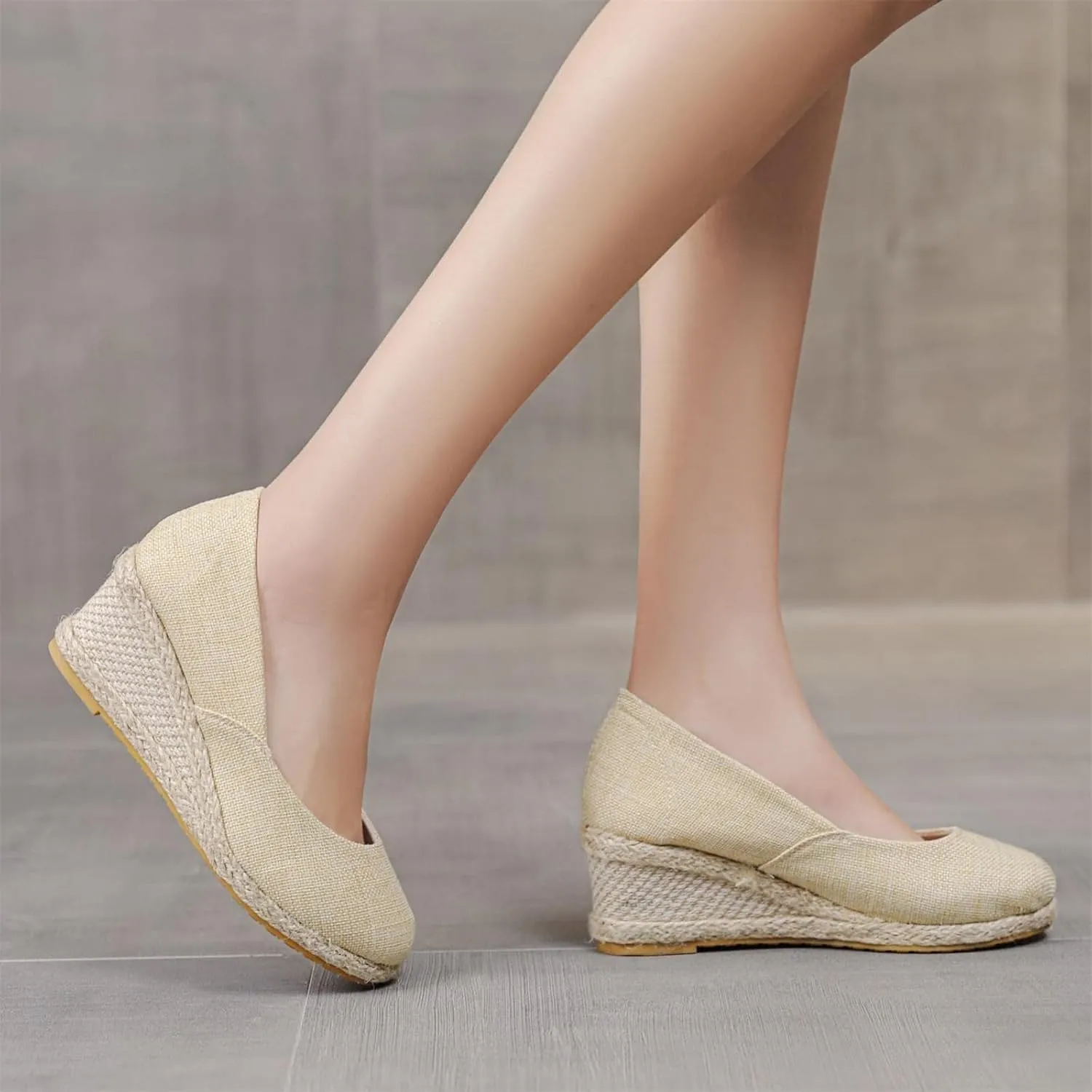 Round Closed Toe Heels Espadrilles for Women Elegant Wedges Working Shoes Comfy Platform Pumps Sandals Comfortable Casual Summer Wedges Sandals Walking Shoes