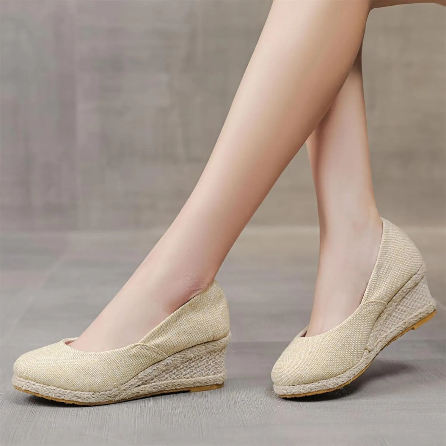 Round Closed Toe Heels Espadrilles for Women Elegant Wedges Working Shoes Comfy Platform Pumps Sandals Comfortable Casual Summer Wedges Sandals Walking Shoes