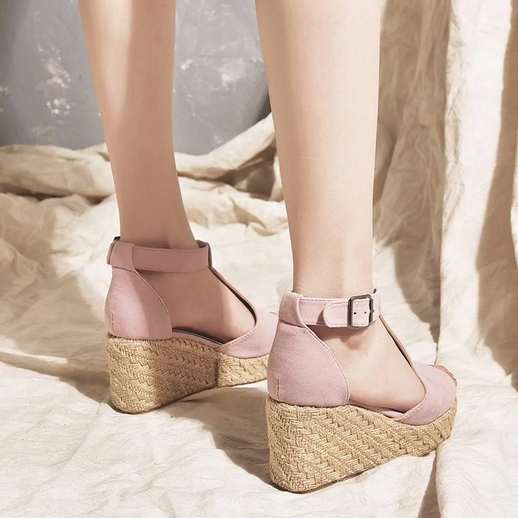 Sandals for Women Wedge,Summer Fish Mouth Espadrilles Slingback Platform Sandals High Heel Ankle Strap Beach Shoes