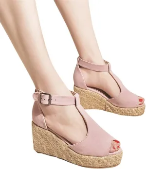 Sandals for Women Wedge,Summer Fish Mouth Espadrilles Slingback Platform Sandals High Heel Ankle Strap Beach Shoes