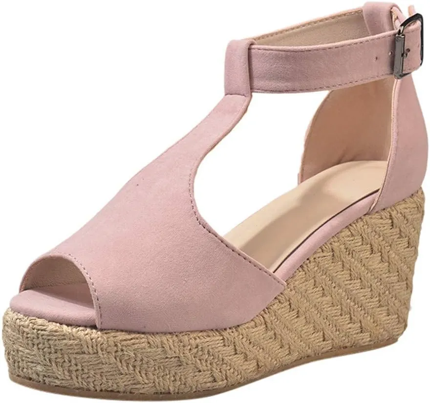 Sandals for Women Wedge,Summer Fish Mouth Espadrilles Slingback Platform Sandals High Heel Ankle Strap Beach Shoes