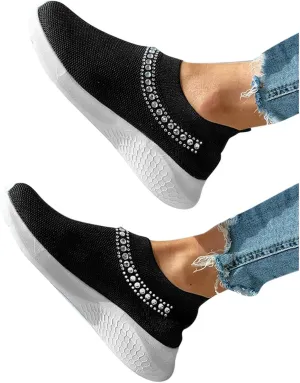Shoes for Women Sneakers Fashion Sneakers for Women Womens Slip On Sneakers Walking Shoes for Women Summer Fashion Non Slip Round Toe Breathable Platform Casual Sneakers
