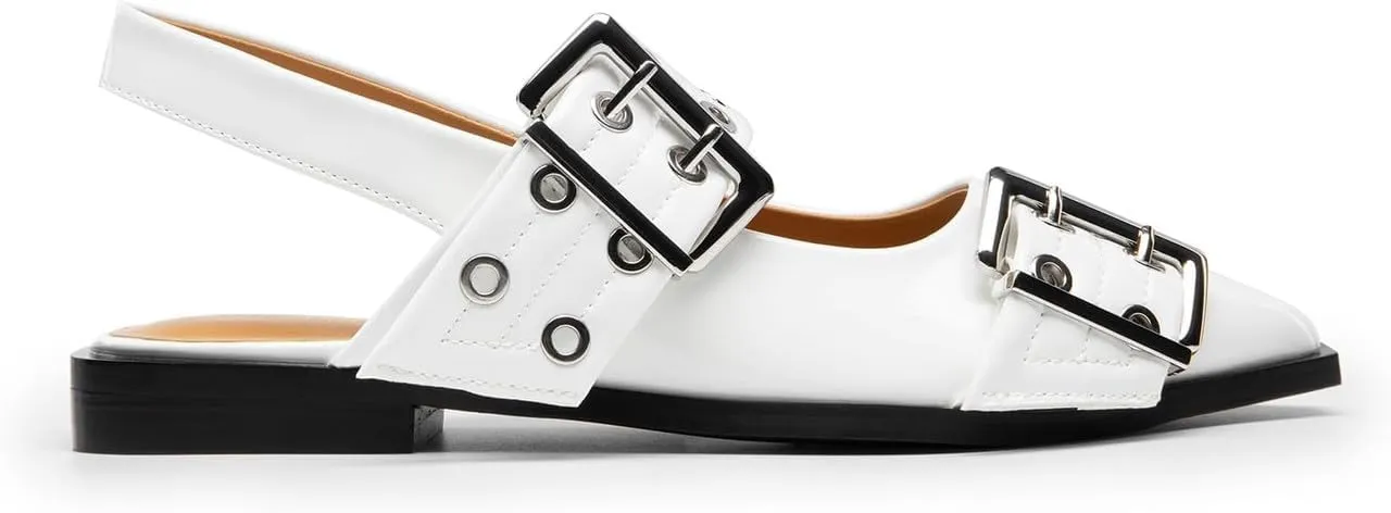 Slingback Flats Cloud Shoes for Women,Ballerinas Buckle Ballet Flats for Women，Pointed Toe Wide Welt Squared Block Heel Dress Shoes