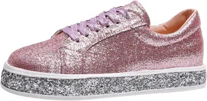 Sparkly Sneakers for Women Women's Glitter Shoes Sparkly Lightweight Metallic Sequins Tennis Shoes LCE Up Walking Shoes Cute
