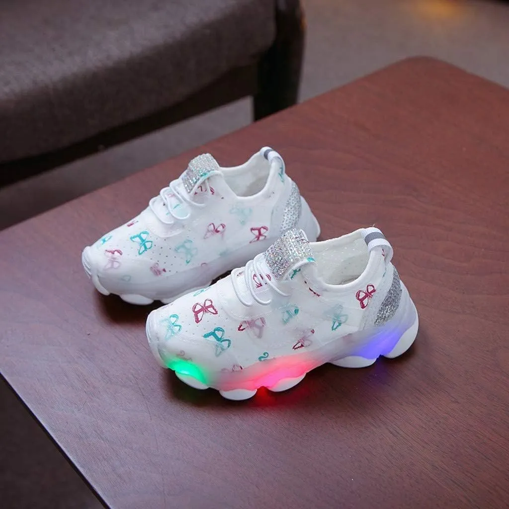 Sport Shoes Girls Boys Children Baby Run Casual Letter Led Luminous Mesh Baby Shoes Boys Slip on Shoes