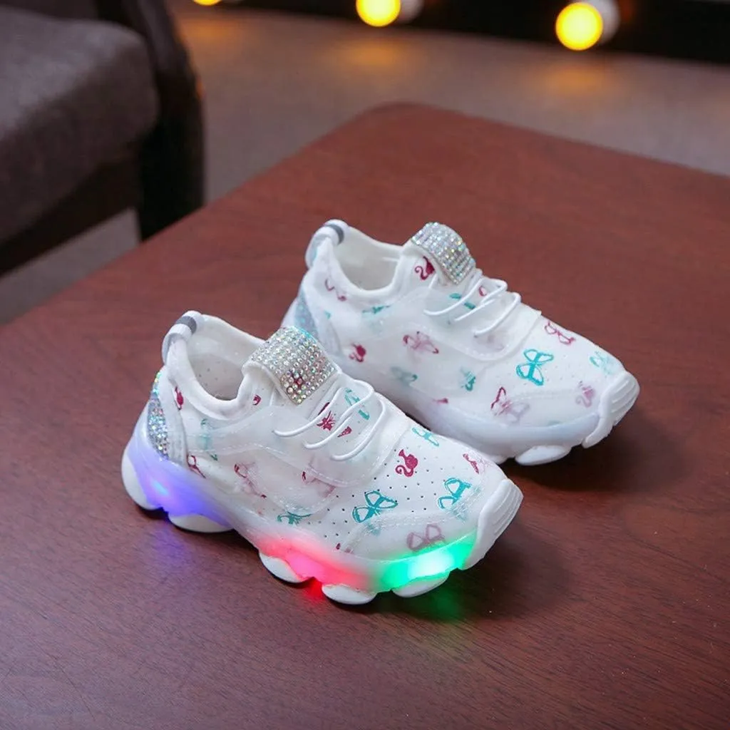 Sport Shoes Girls Boys Children Baby Run Casual Letter Led Luminous Mesh Baby Shoes Boys Slip on Shoes