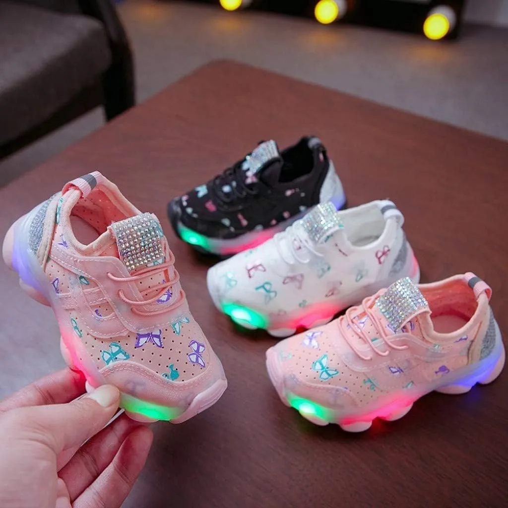 Sport Shoes Girls Boys Children Baby Run Casual Letter Led Luminous Mesh Baby Shoes Boys Slip on Shoes